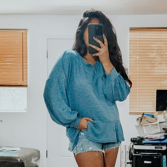 KEEPIN IT REAL TEAL BLUE TUNIC TOP - Picture 1 of 14